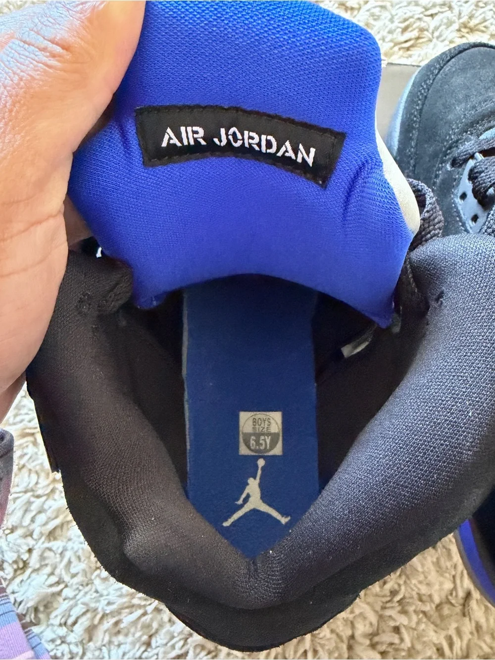Size 6.5 Jordan 5’s Kids Black and Blue